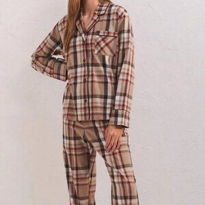 Z Supply Dreamer Plaid Pajama Set Color Burlap Size M EUC